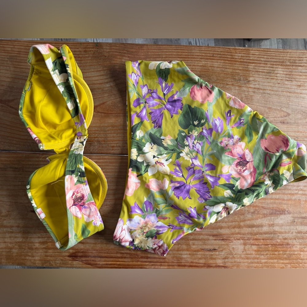 Printed Balconette Body Contour Swim Top L & High Waisted Bottom L - Picture 2 of 4
